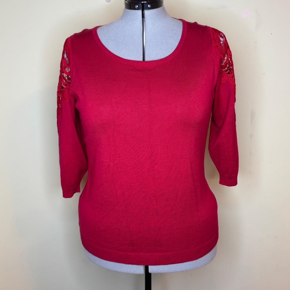 Red Sweater with Lace Capped Sleeves